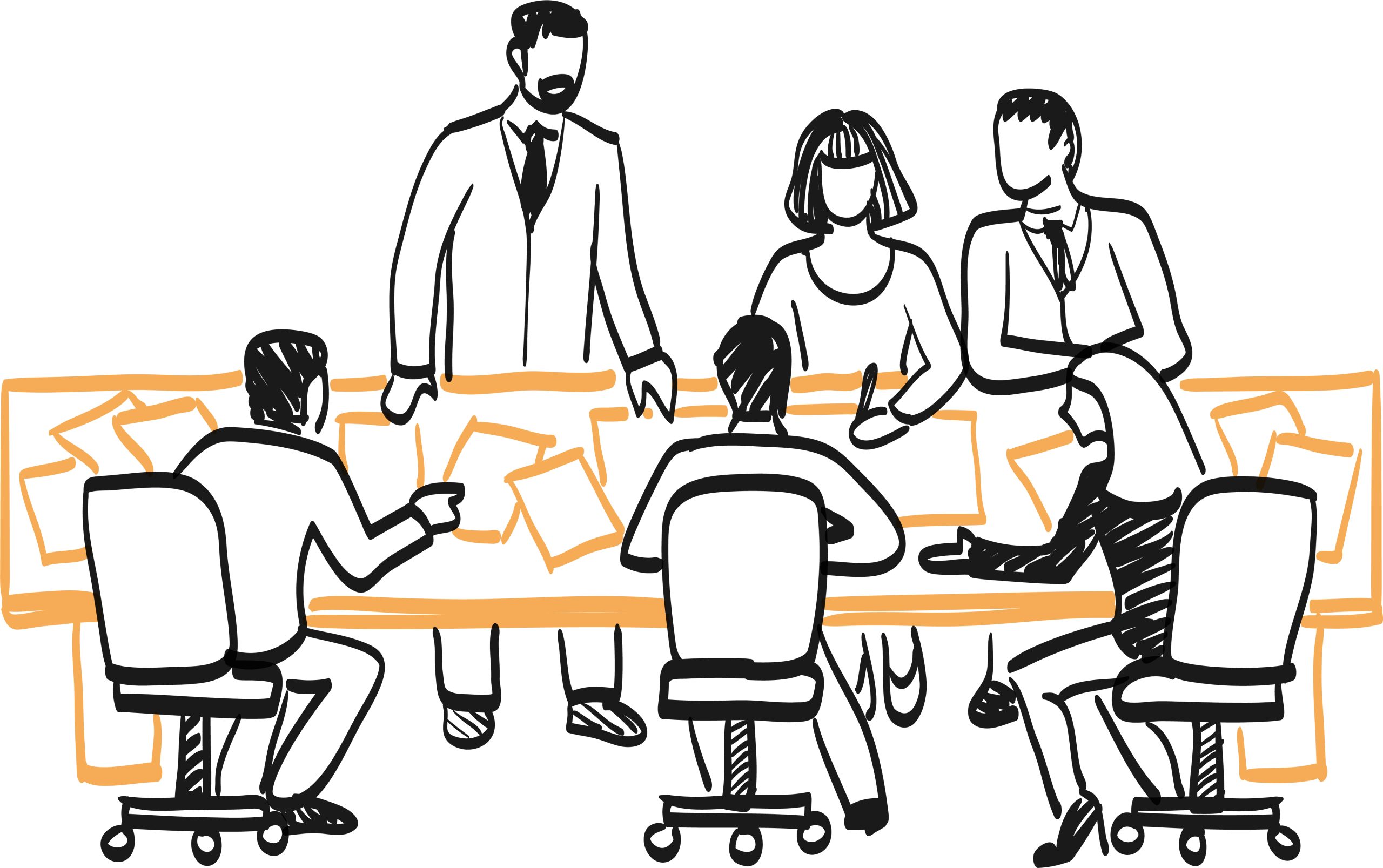 doodle of Employees around a business desk